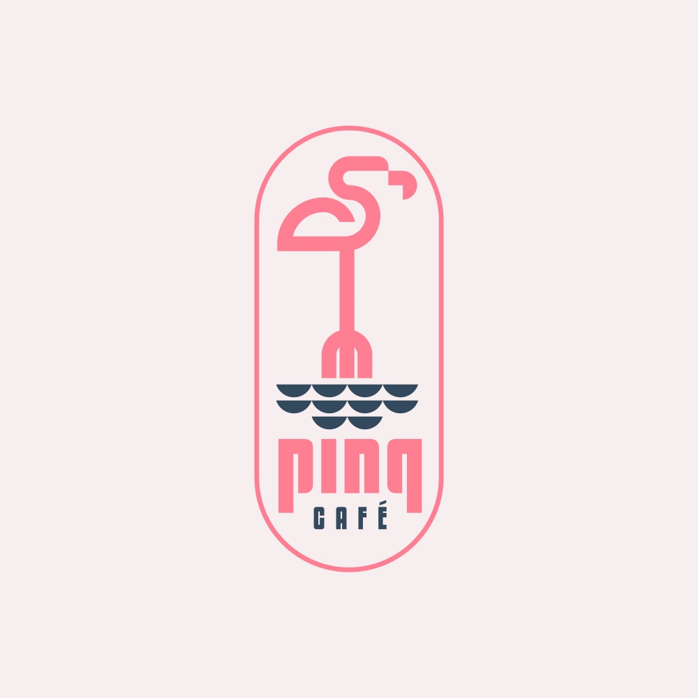 Garden Cafe and Restaurant logo design, Pink flamingo with fork logo design.